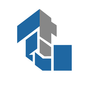 Abstract geometric logo with blue and gray shapes