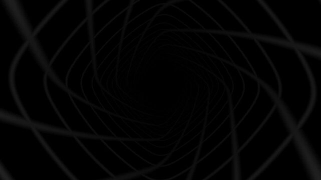 Abstract Dark Tunnel Loop with Swirling Black Lines and Mysterious Geometric Vortex Background.