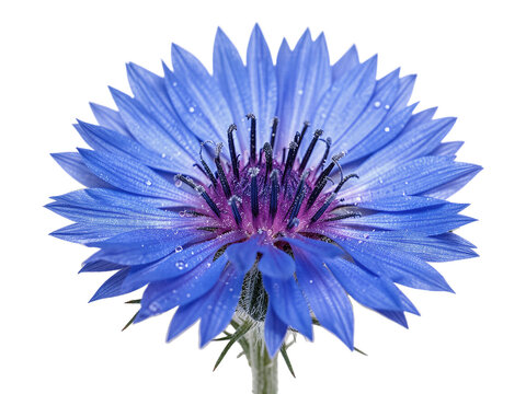 Electric Blue Bachelor's Button Cornflower Blossom Isolated on White Background