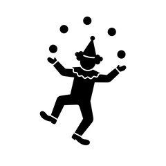 Juggling clown silhouette in black performing with five balls for circus show and carnival event entertainment isolated on transparent background vector graphic. © Hina