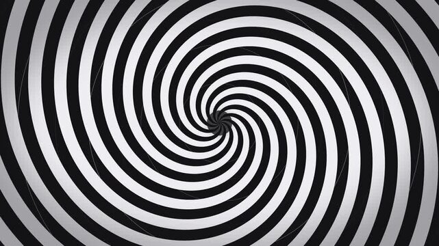 Hypnotic black and white spiral vortex motion graphic, optical illusion effect, seamless loop