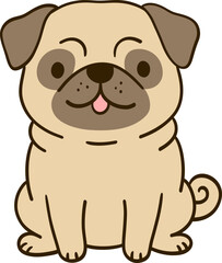 Fototapeta premium Cute Smiling Pug Dog Sitting Cartoon Illustration