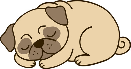 Fototapeta premium Cute Sleeping Pug Puppy Resting Cartoon Illustration