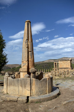 Conical Stone Monument in a Circular Basin on the Forum of Djemila Algeria