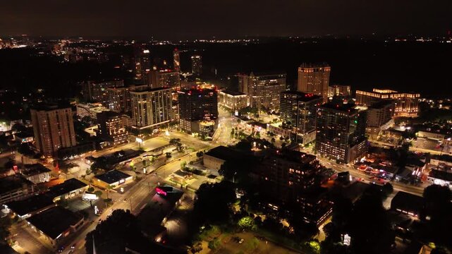 Cinematic Night Aerial View of Buckhead, Atlanta, Georgia