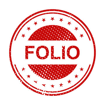 Red vintage folio stamp with embossed text illustration