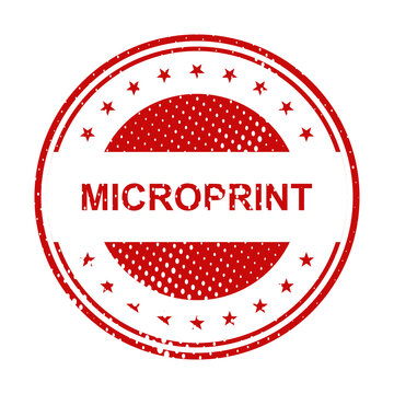 Red vintage microprint stamp with circular design illustration