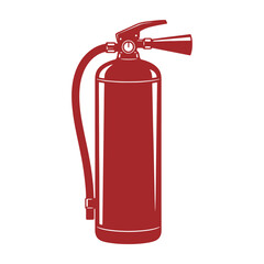 Obraz premium Red fire extinguisher with a hose and nozzle, safety equipment for fire protection, isolated on a white background