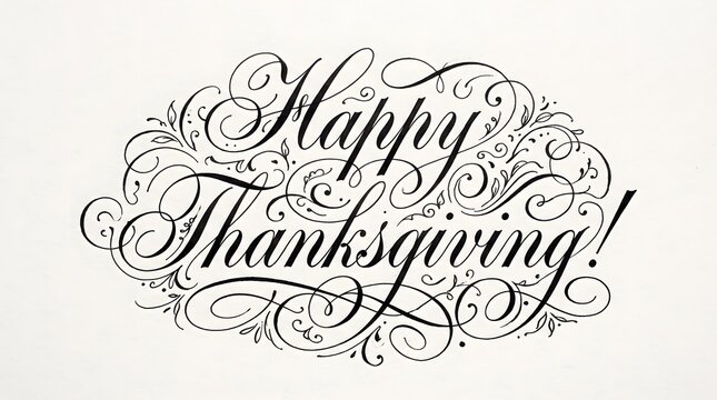 Vintage happy thanksgiving calligraphy lettering with flourishes and decorative swirls