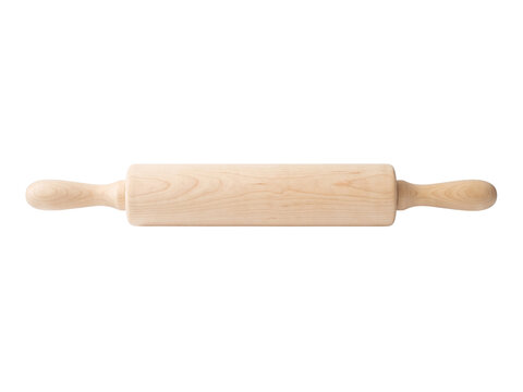 Wooden rolling pin isolated on a white background for baking and culinary design