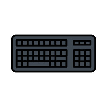 Flat icon illustration of a black computer keyboard representing technology and input with keyboard computer hardware