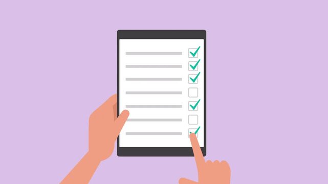 Hand holding tablet with checklist complete tasks 2d Animation with Alpha Matte