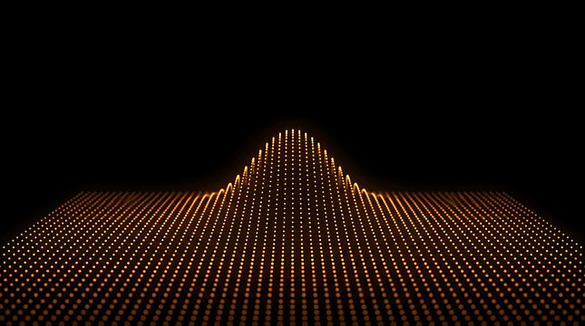 Glowing orange dot matrix forming a wave on a dark background