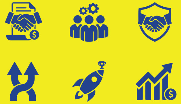 Business Growth Icons with Finance and Teamwork Concepts in Flat Vector Style