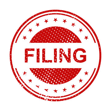 Red filing stamp with glittery border illustration