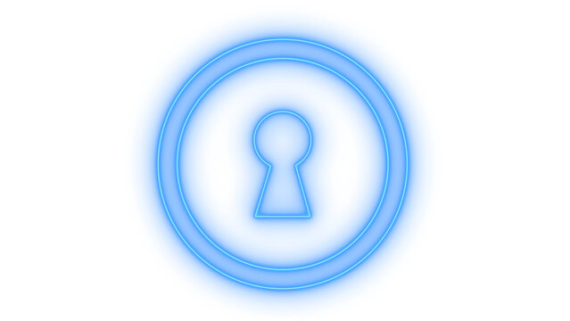 Glowing neon keyhole or lock security icon isolated on transparent background. Access portal. Privacy protection. Safety sign. Cyber login symbol. Web interface