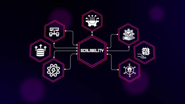 Scalability Technology Concept with Connected Neon Network Icons.