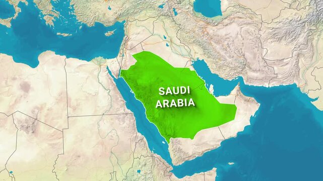 Animated map showing highlighted regions of Saudi Arabia and Israel