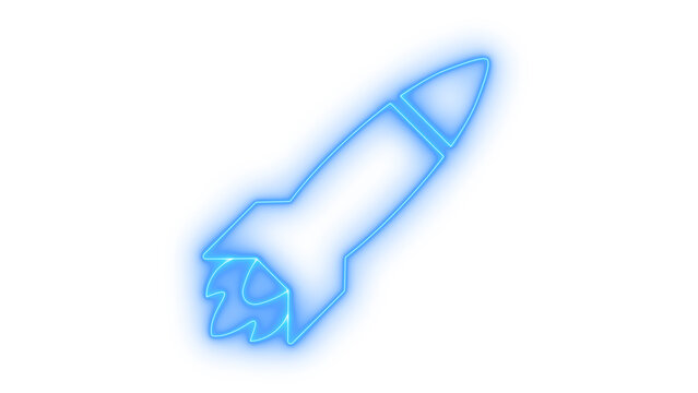 Glowing neon rocket icon isolated on transparent background. Space launch symbol. Startup business concept. Spaceship flight. Boost speed sign