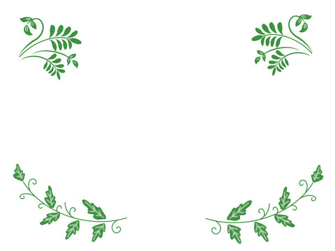 Green Botanical Frame with Leaf Decorations in Four Corners