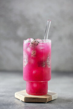 Refreshing Dragon Fruit Cocktail in glass on the table
