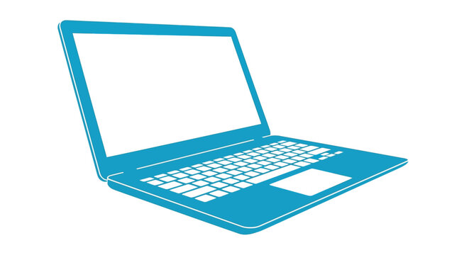 Blue laptop silhouette on a white background simplified digital illustration