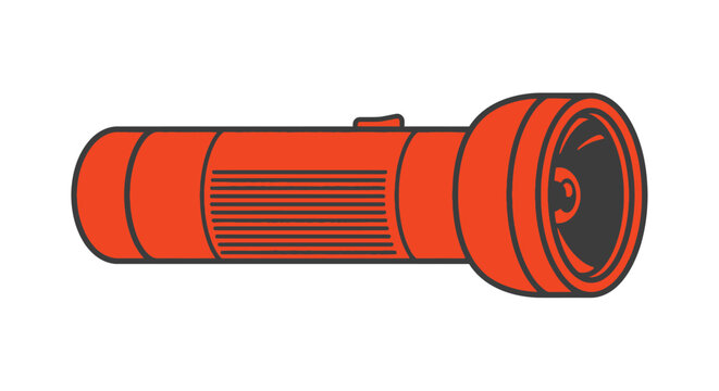 Orange flashlight with black accents is depicted in a vector illustration