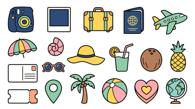 Luxury Vacation Travel Suitcase Resort and Beach Sticker Bundle Vector