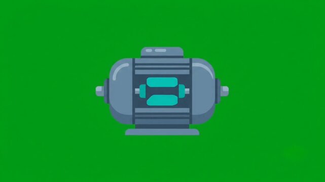 Flat 2D Animation of Electric Motor Icon Spinning on Green Screen