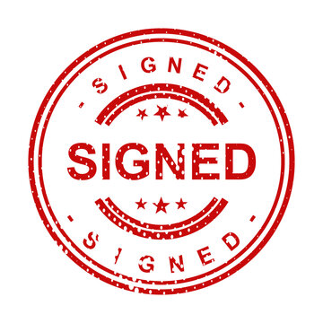 Red signed document stamp with stars illustration