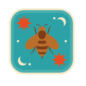 Illustration of a bee with stars and moon