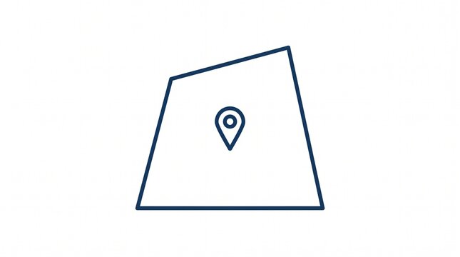 Minimalist outline vector icon showing a land plot boundary line with a central location pin pointer for real estate and surveying concepts.