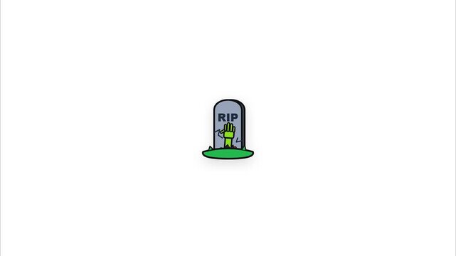 Zombie hand emerging from rip gravestone cemetery pattern minimalist 2d cartoon illustration style halloween motion graphics background for spooky festive content