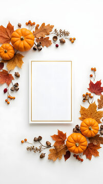 Autumn frame with pumpkins leaves and berries mockup for seasonal design