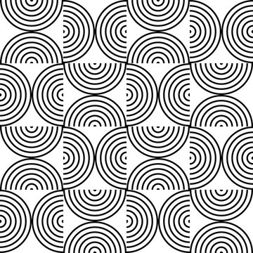 Black and white abstract geometric pattern with repeating semi circles