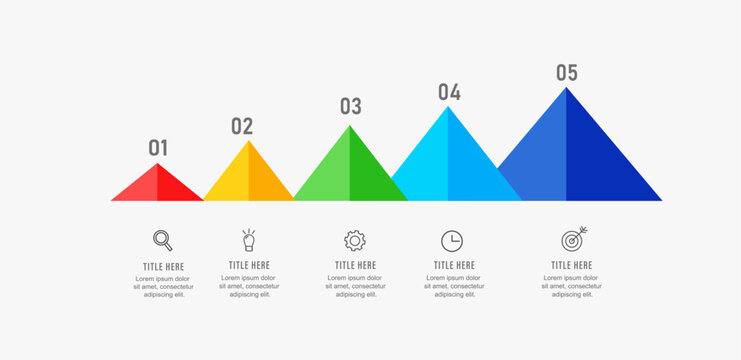 Modern 5 steps horizontal ascending mountain pyramid infographic template for presentation vector design