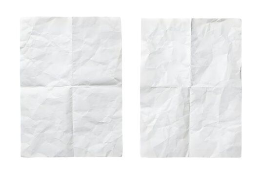 Two sheets of white crumpled paper isolated on transparent background