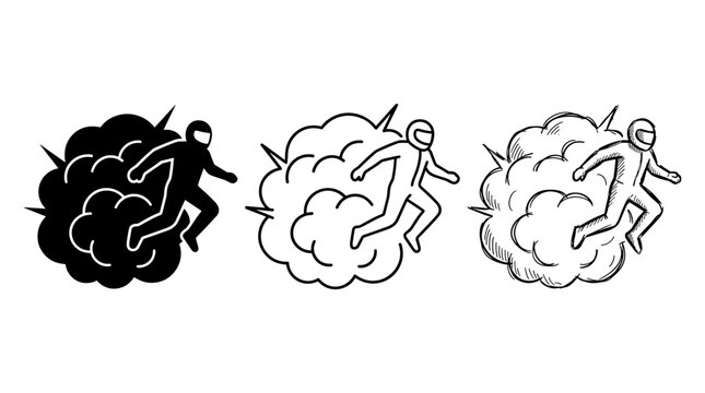 Stuntman Leaping from Explosion Vector Icons in Three Artistic Styles