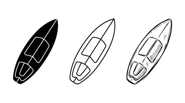 Kite Surfboard Icons Displayed in Three Different Styles