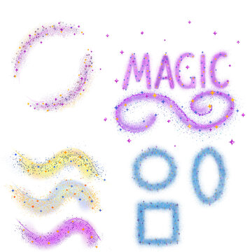 Hand Drawn Fairy Dust and Magic Sparkle Effects on Transparent Background