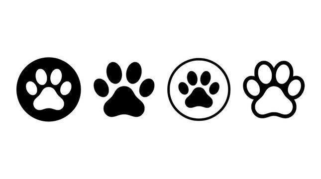 Set of four different black and white animal paw print design icons
