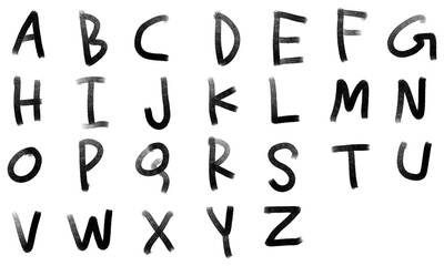 Fototapeta premium Handwritten alphabet letters set PNG - A to Z. Childish marker brush stroke style, simple bold font. For education, kids craft, design. Isolated transparent object.