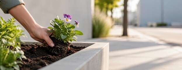 Obraz premium planting flowers in a planter