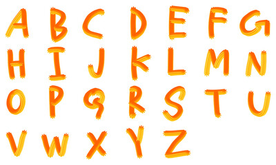 Orange alphabet letters PNG set. Uppercase A-Z characters. Playful 3D cartoon style, kids education. For learning, school, print design. Isolated transparent object. © PNG KING