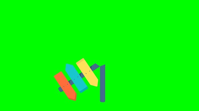 Path indicator isn't working. Choosing a path is impossible. A deadlock. Cut off direction indicator. There's a broken direction indicator in the center of the screen. 2d flat animation. Alpha channel