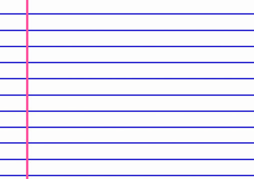Minimalist Notebook Sheet Paper Texture with Red Margin Line Copy Space, Wide Ruled School Writing Paper Texture Template for Education and Homework 