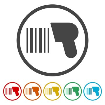 Barcode Scanner Machine sign icon. Set icons in color circle buttons