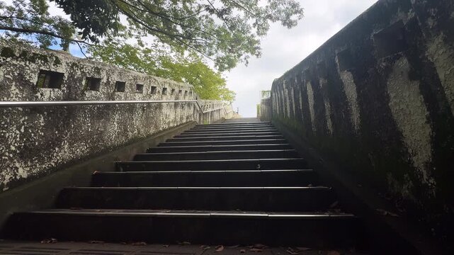 Weathered Stairway Leading Up to Otonashi Bridge in Tokyo