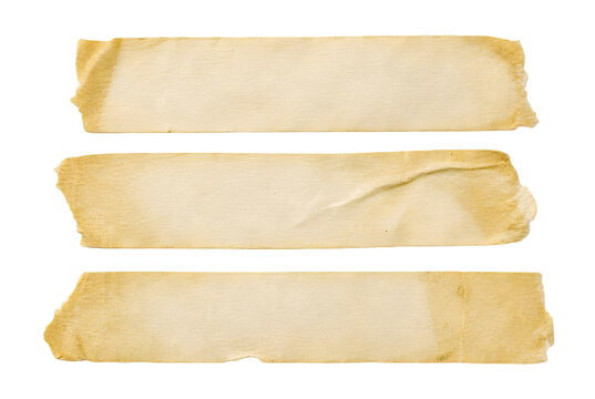 Three pieces of aged beige masking tape isolated on transparent background