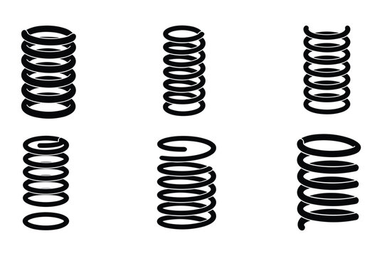 Coiled Springs Set: A collection of six distinct coiled spring illustrations, showcasing varying sizes and coil densities in a clean, graphic style.